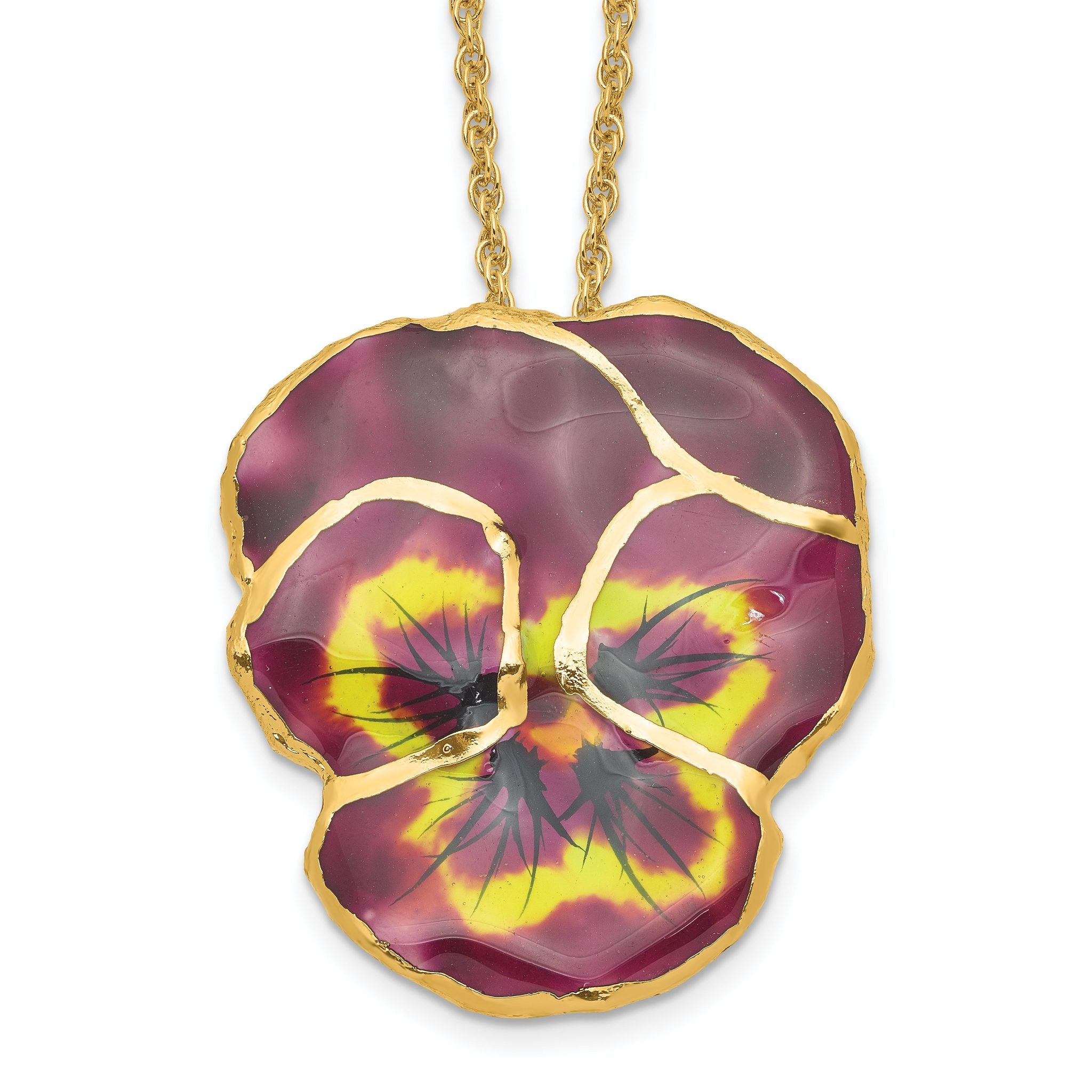 24K Gold-trim Lacquer Dipped Violet Real Pansy 20 inch Gold-tone Necklace Main image