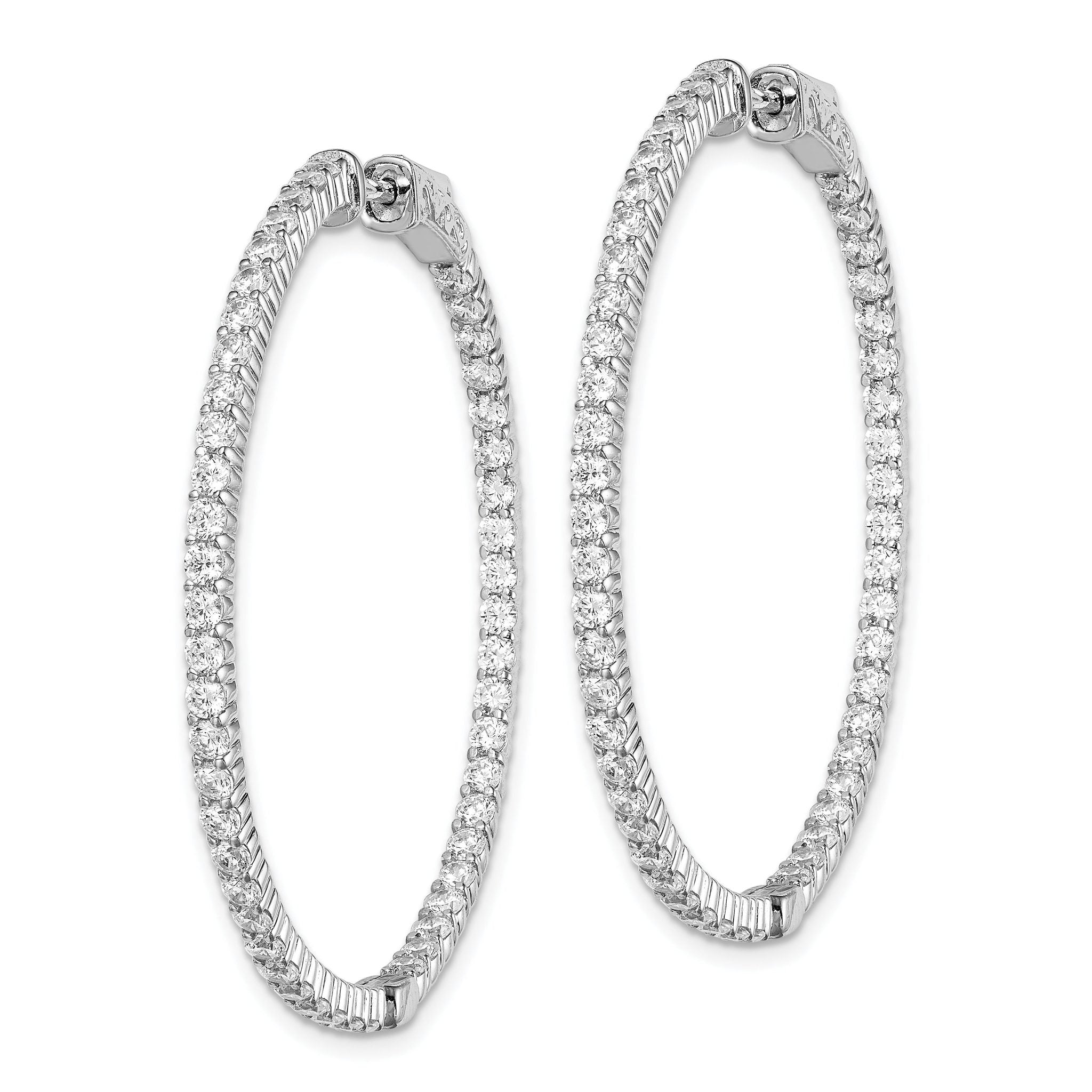 Sterling Shimmer Sterling Silver Rhodium-plated 100 Stone 2mm CZ In and Out Round Hinged Hoop Earrings Secondary image