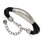 Stainless Steel Polished Faux Leather Cords ext. Bracelet for Women