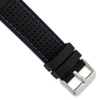 Ventilated Silicone Watch Band in Black with Blue Stitching, 20mm