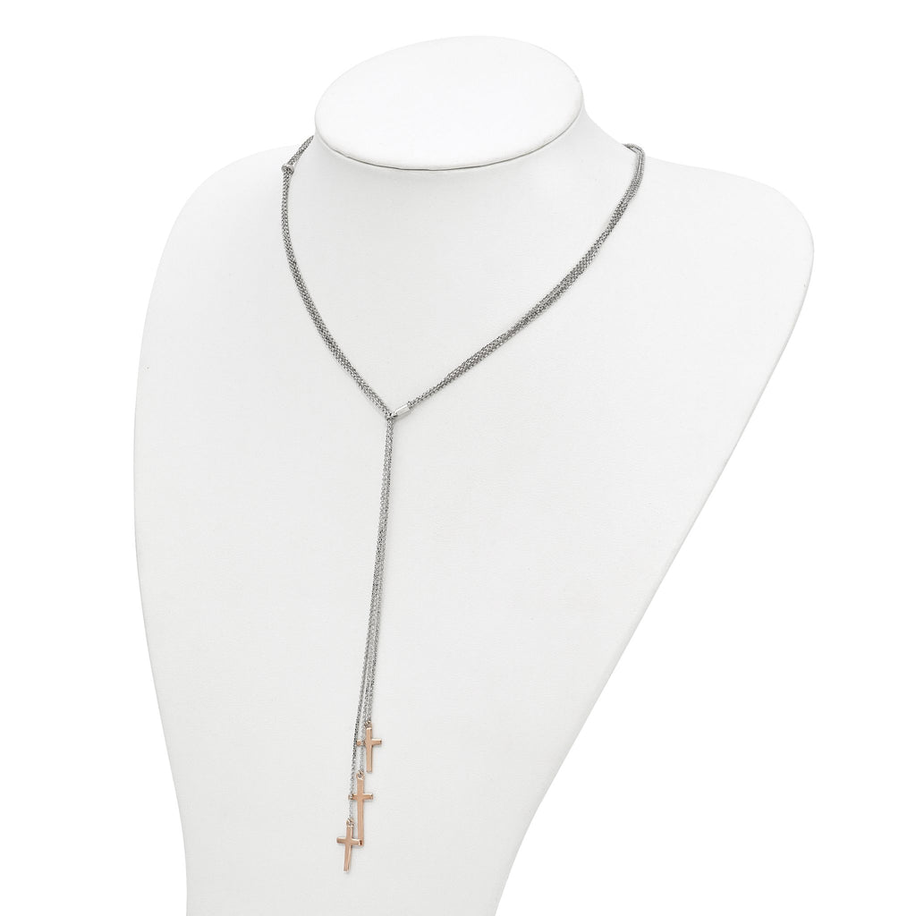 Sterling Silver 925 Adjustable Rose-Tone Cross Necklace Elegant and Stylish