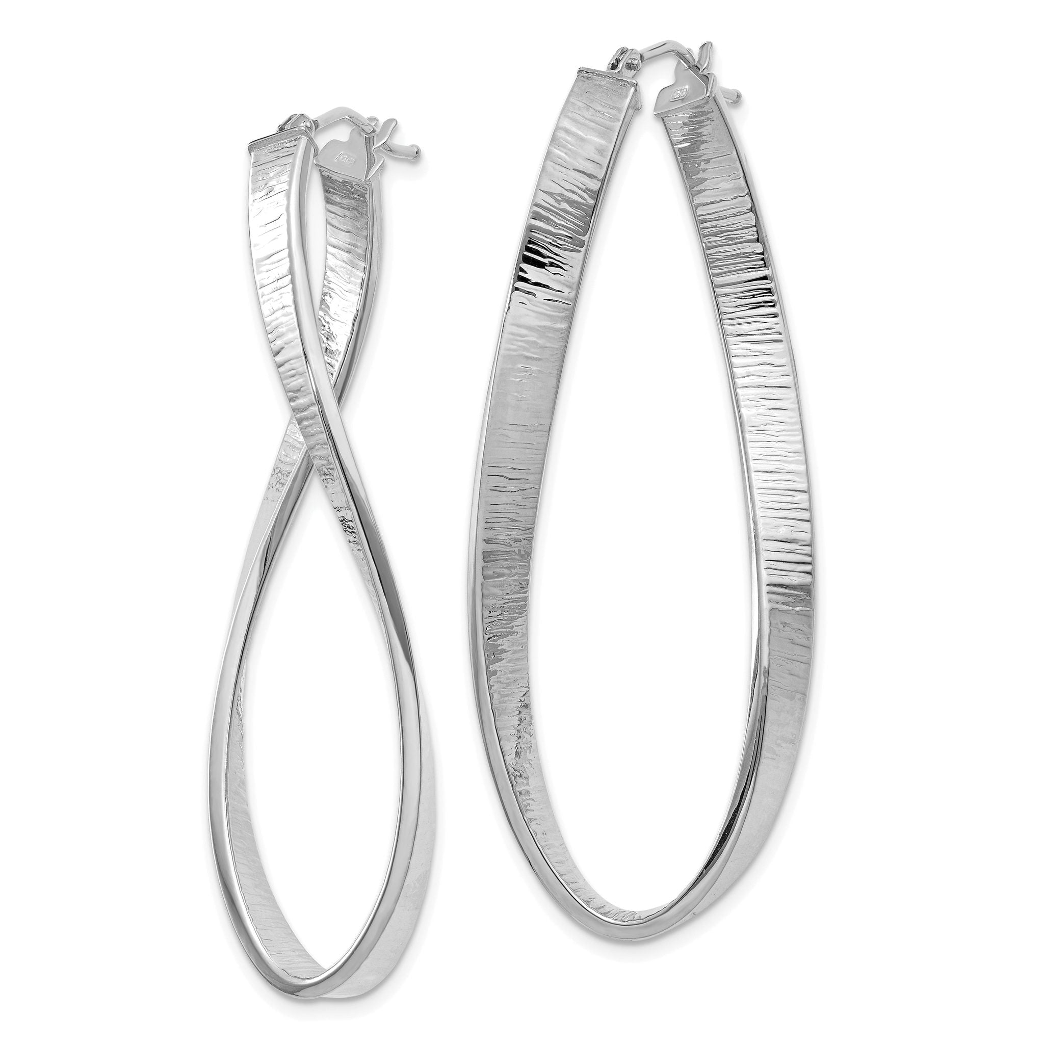 14K White Gold Twisted Oval Hoop Earrings with Polished Texture Secondary image