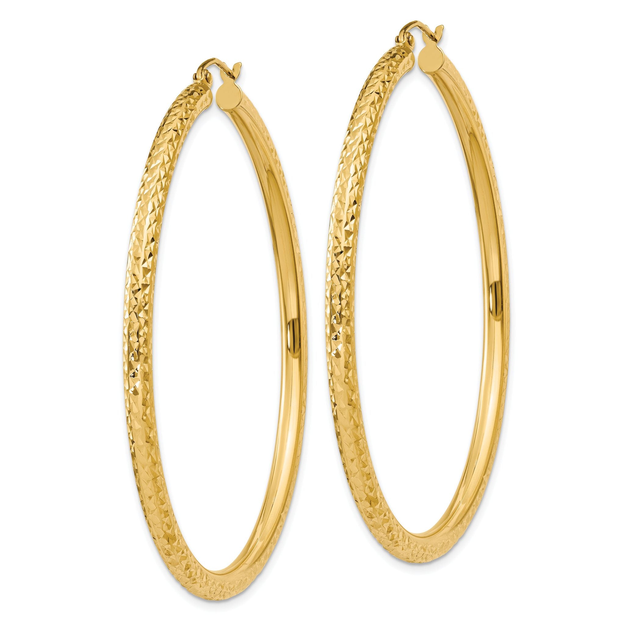 14k Diamond-cut 3mm Round Hoop Earrings Secondary image
