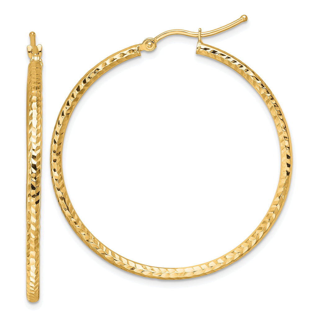 10k Diamond-cut 2mm Round Tube Hoop Earrings