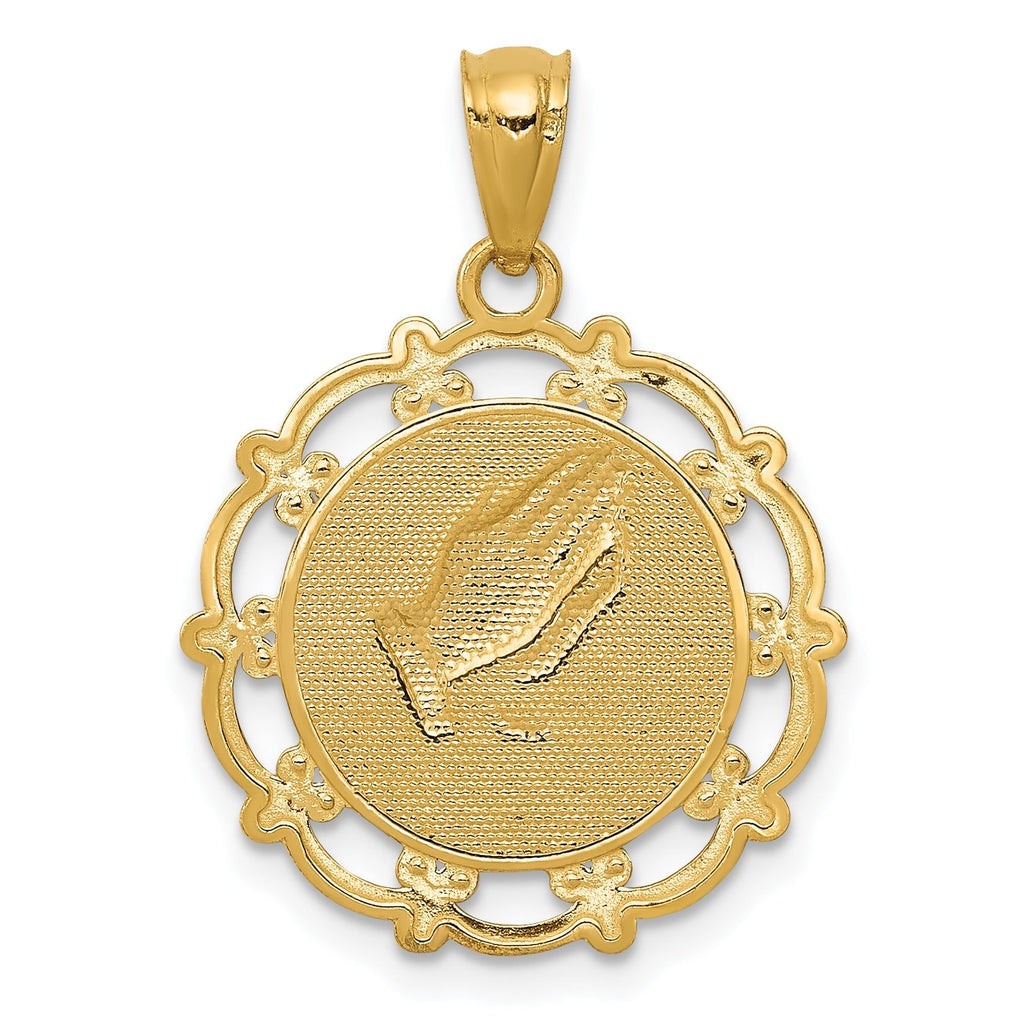 14K Gold Rhodium-Plated Baptism Pendant Solid Cast with Elegant Two-Tone Design