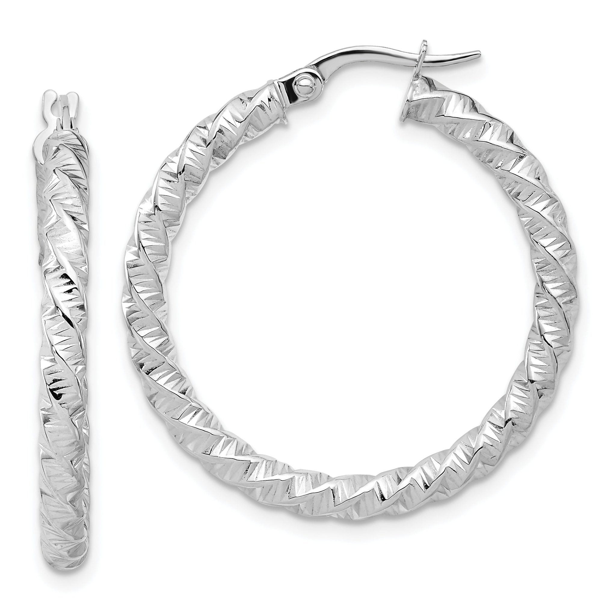 14k White Gold Polished 3mm Twisted Hoop Earrings Main image