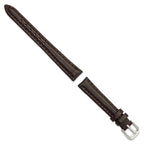 Smooth Leather Watch Band in Dark Brown with Silver-Tone Buckle, 12mm