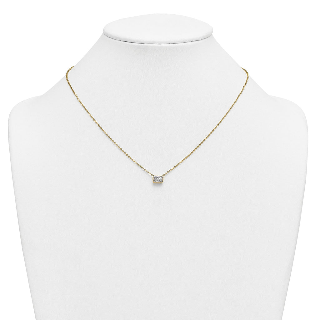 14k 1 carat Certified Lab Grown Diamond VS+ F+ Radiant Complete 18 inch Bezel Set Solitaire Necklace