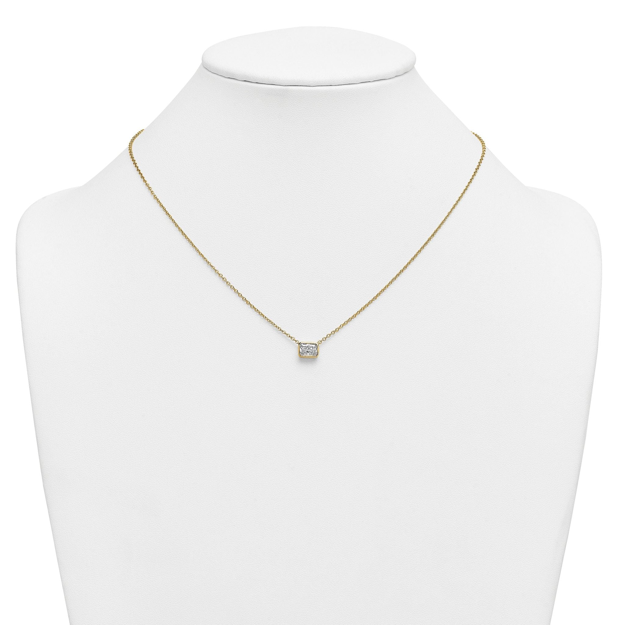 14k 1 carat Certified Lab Grown Diamond VS+ F+ Radiant Complete 18 inch Bezel Set Solitaire Necklace