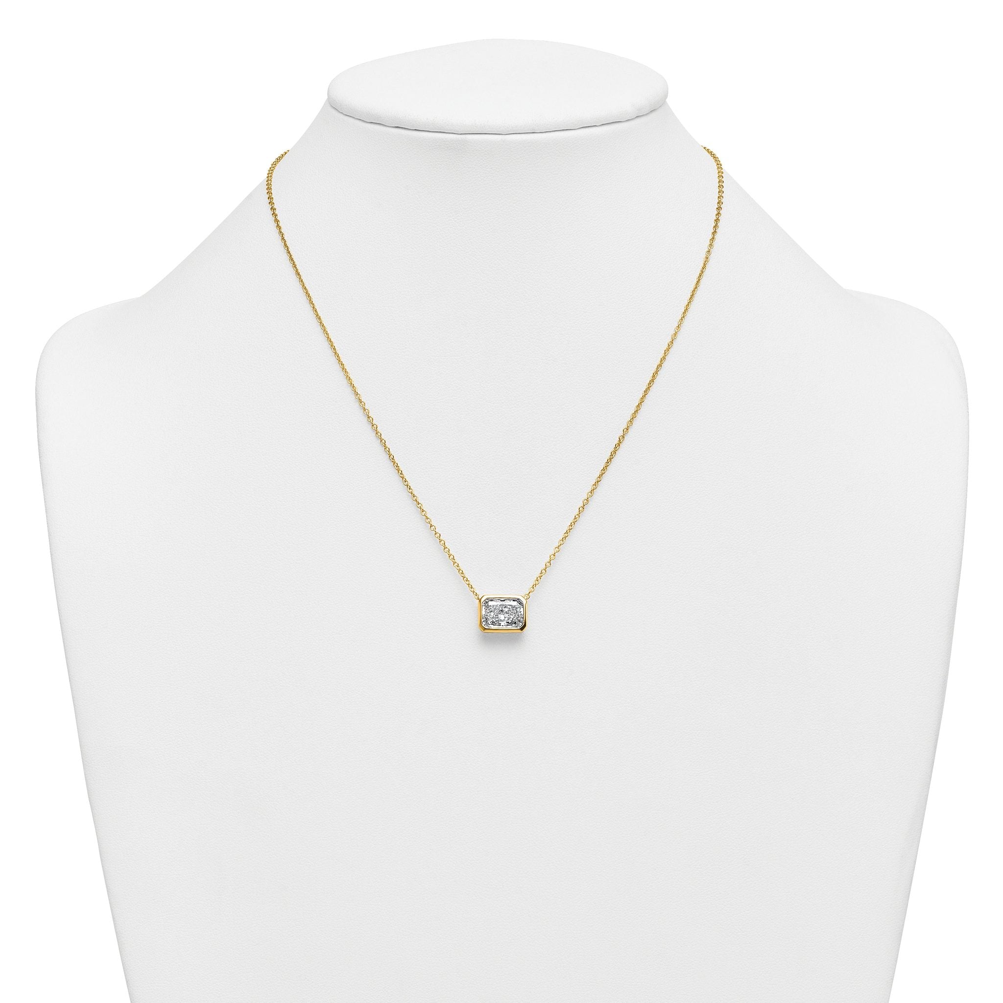 14k 3 carat Certified Lab Grown Diamond VS+ F+ Radiant Complete 18 inch Bezel Set Solitaire Necklace