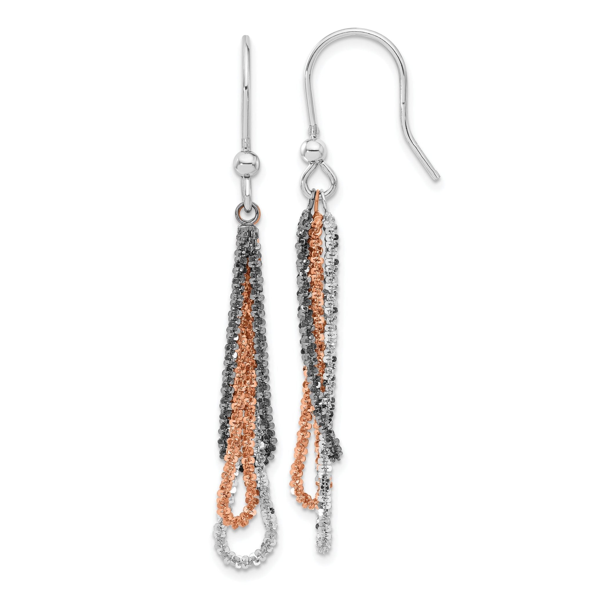 Sterling Silver 925 Dangle Earrings with Black Ruthenium & Rose-Tone Finish
