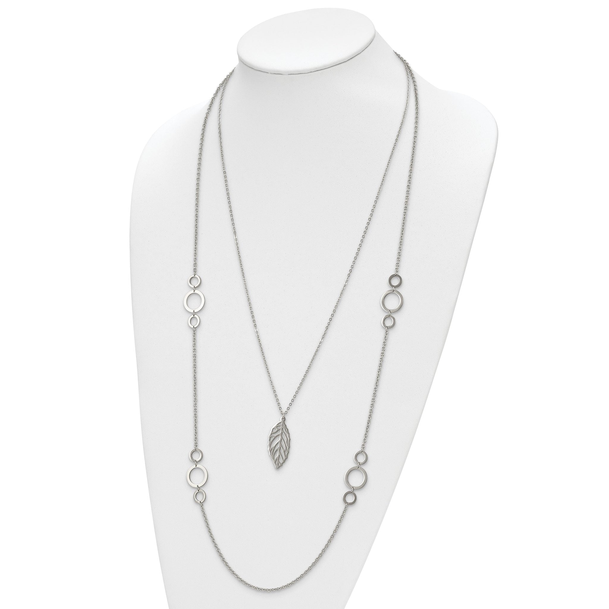 Chisel Stainless Steel Polished Leaf Pendant on 25.5 inch Double Strand Cable Chain Necklace Secondary image