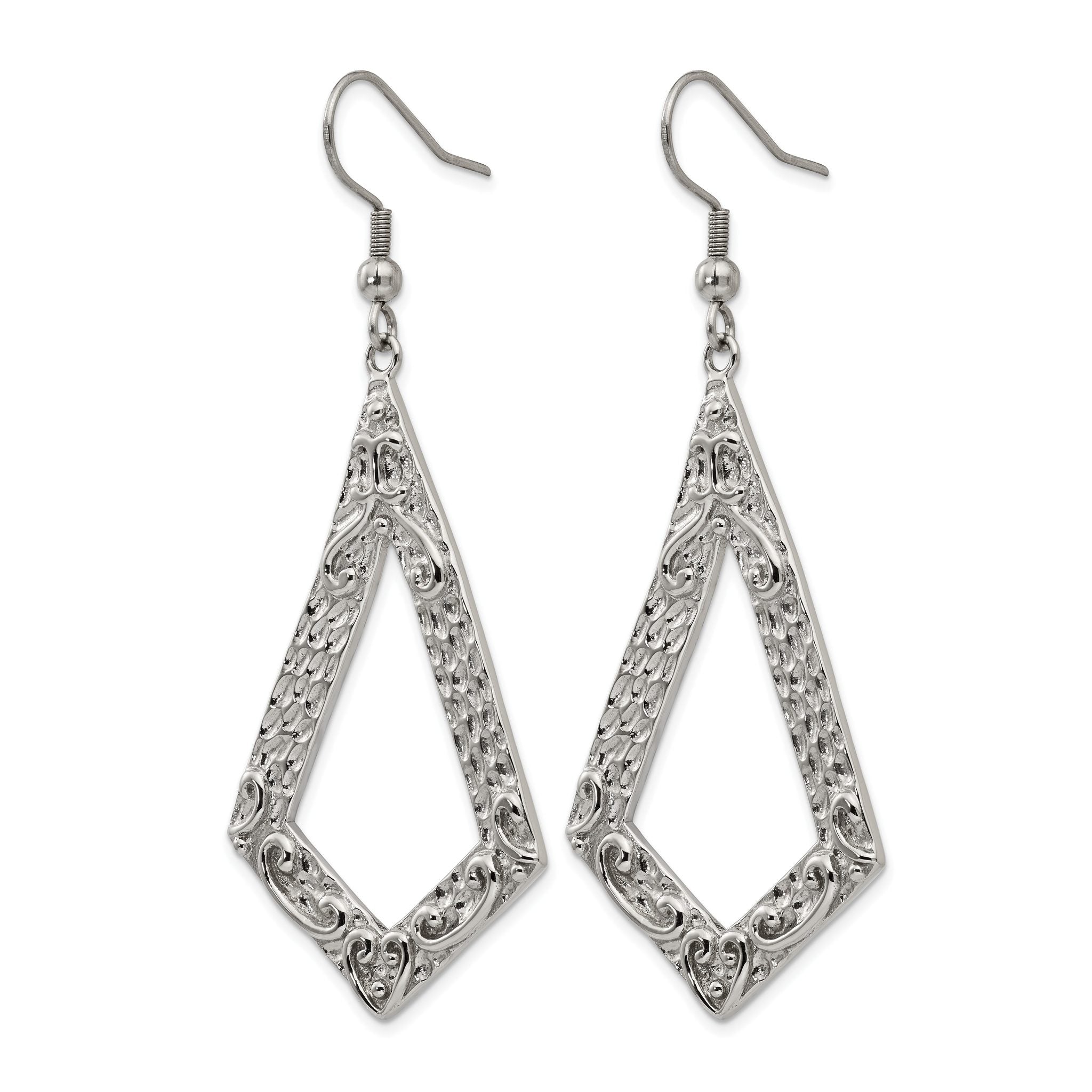 Stainless Steel Polished Geometric Textured Drop Dangle Earrings for Women Secondary image