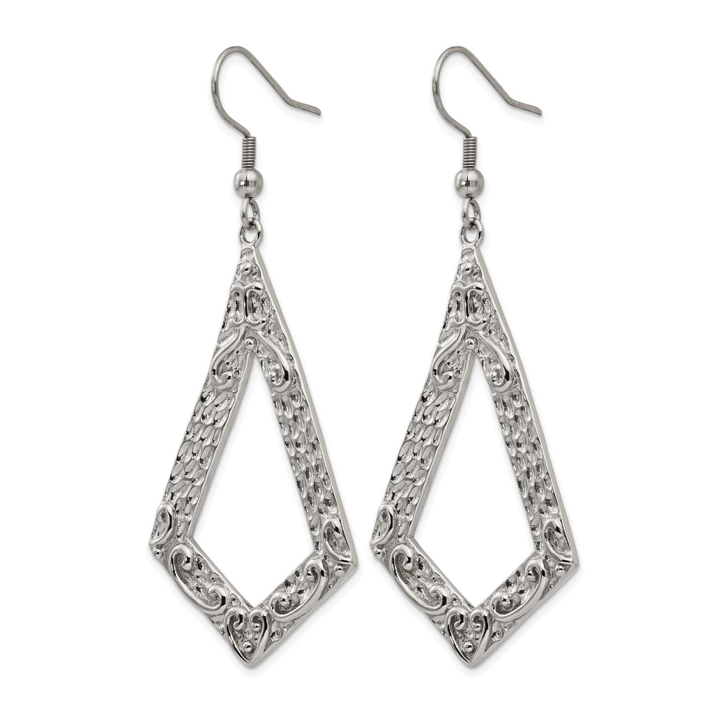Stainless Steel Polished Geometric Textured Drop Dangle Earrings for Women