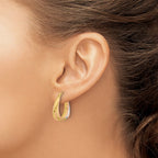 10K Two-tone w/White Rhodium Polished and Satin Hoop Earrings