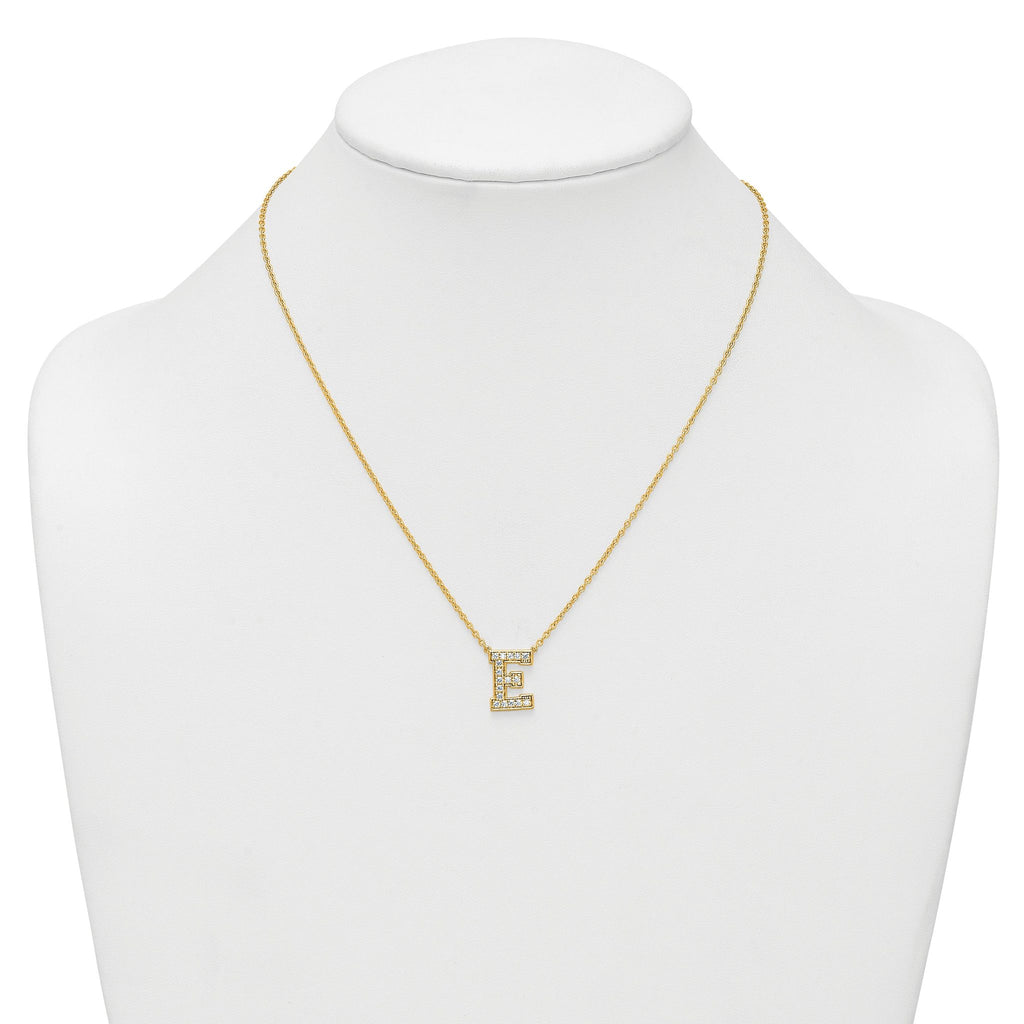 14k 3/8 carat Lab Grown Diamond VS+ F+ Complete Letter E 18 inch Initial Necklace