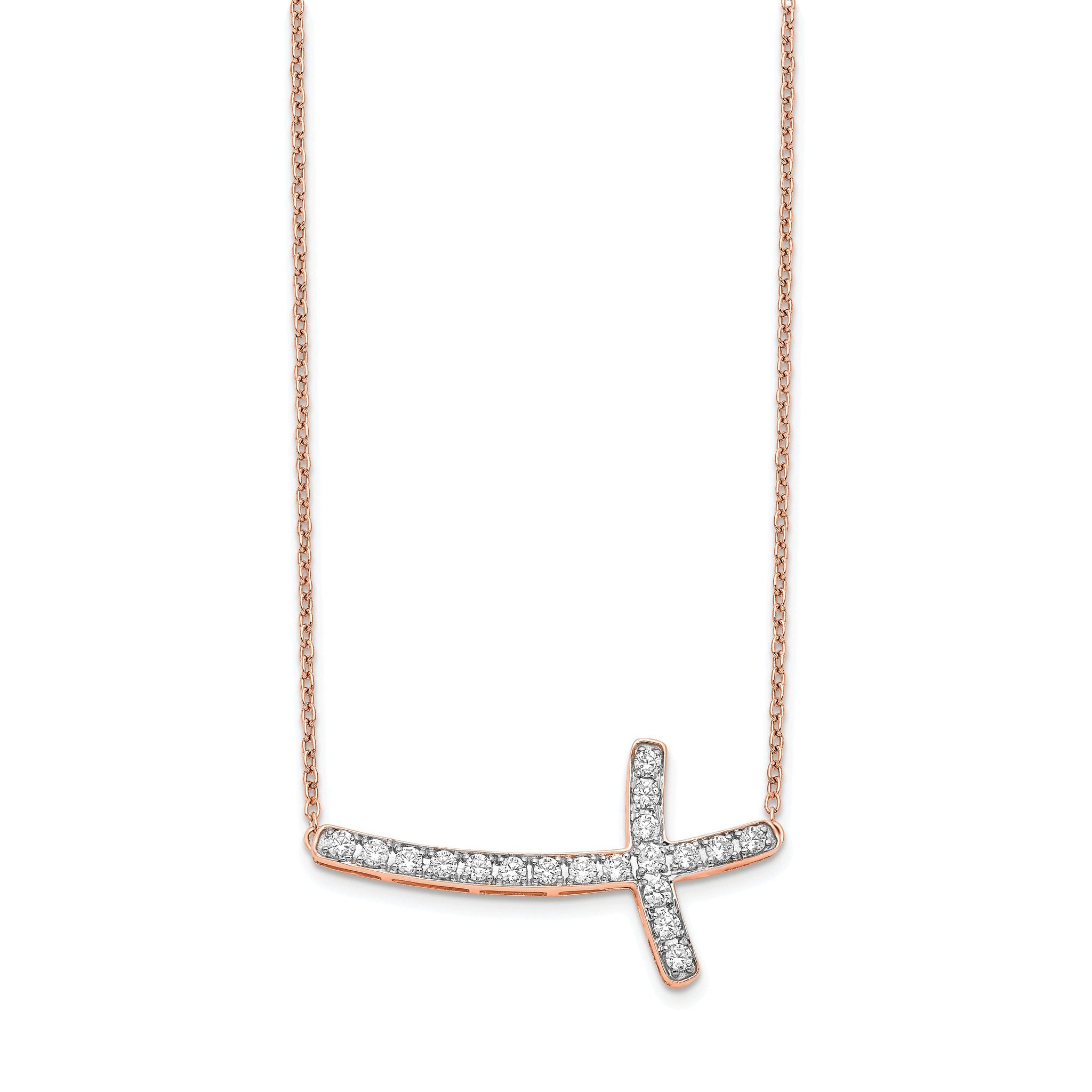 14k Rose Gold 1/2 carat Lab Grown Diamond VS/SI+ G+ Complete 18 inch Sideways Cross Necklace Secondary image