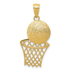 14K Gold Diamond-Cut Basketball and Net Charm for Men Polished Finish
