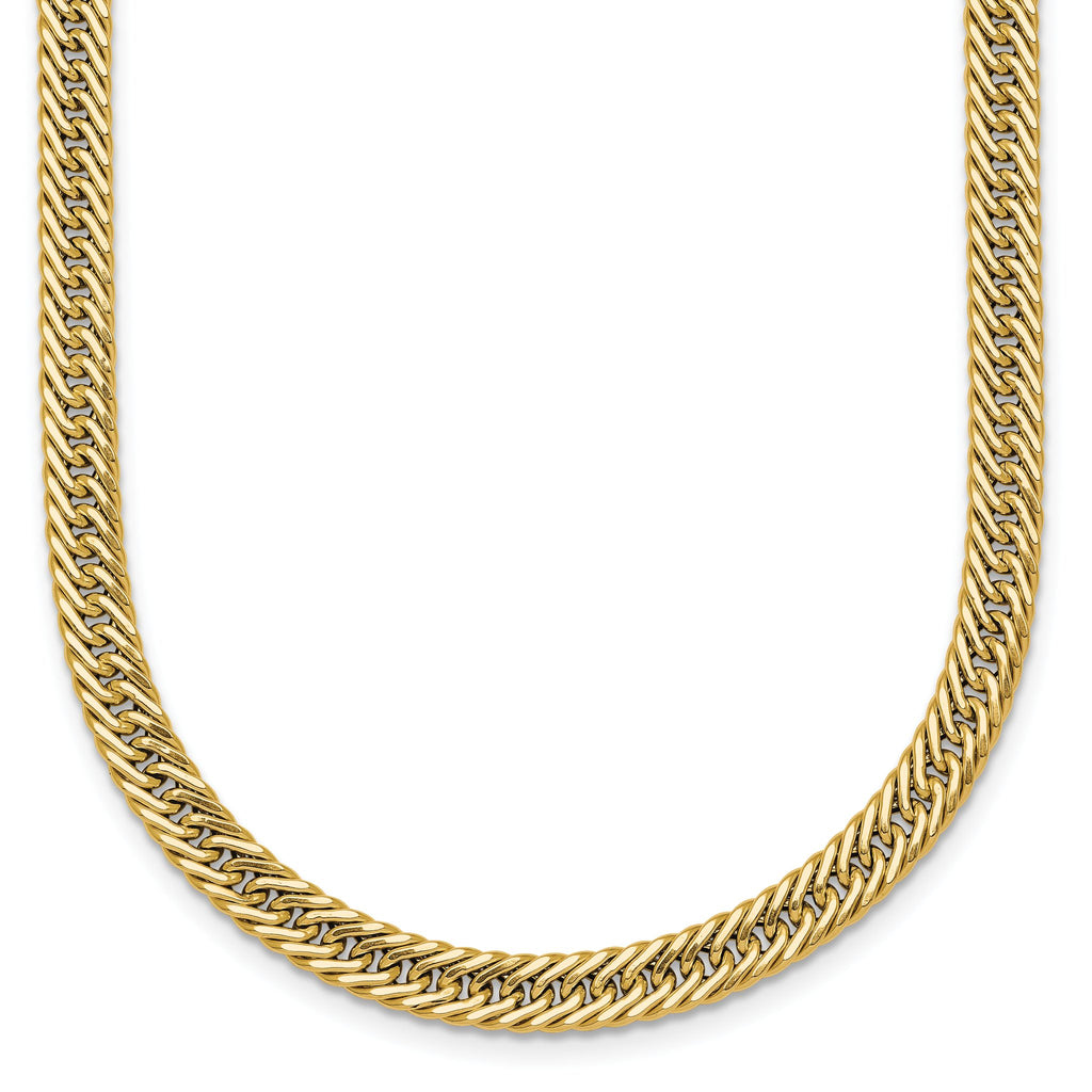 14k Polished Fancy Hollow Curb Link 17 inch Necklace