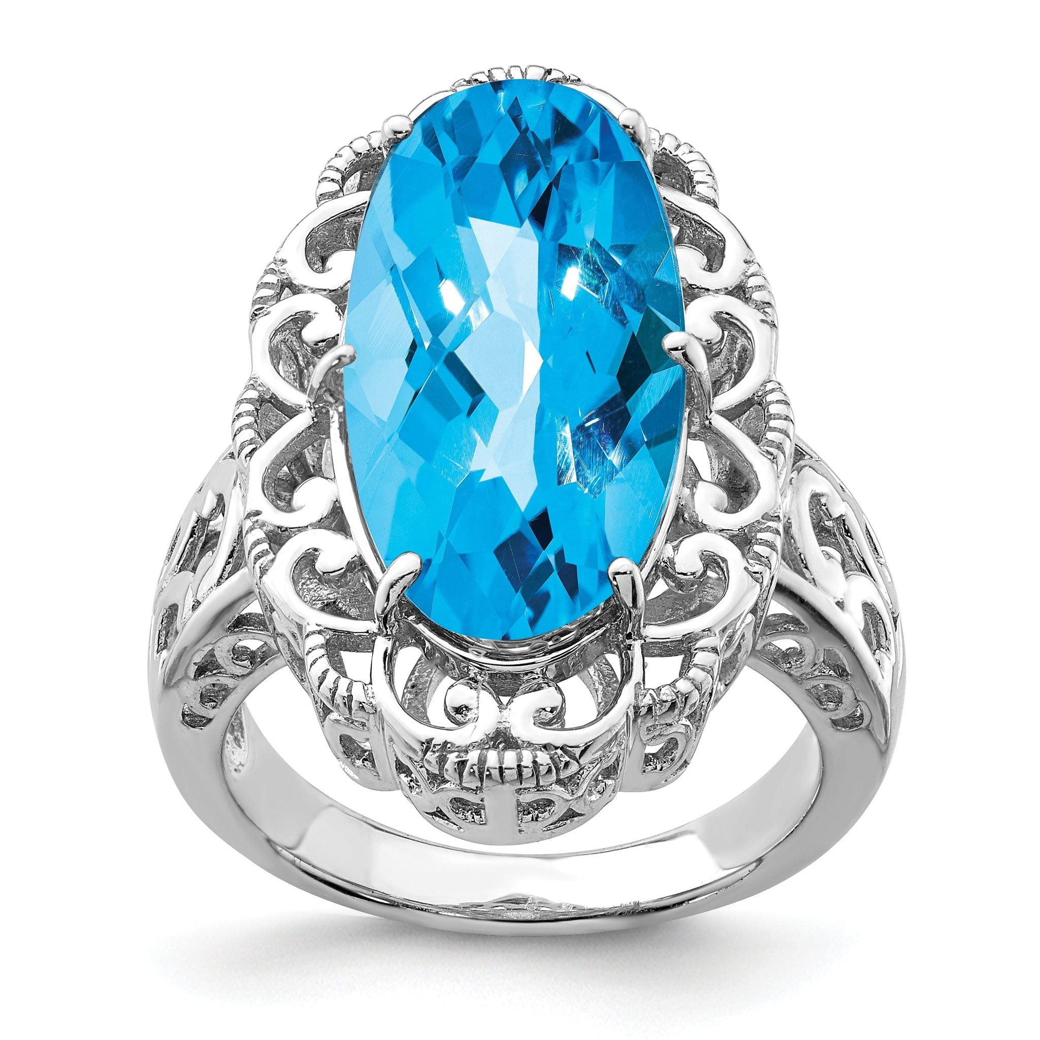 Sterling Silver Rhodium Oval Blue Topaz Ring Main image