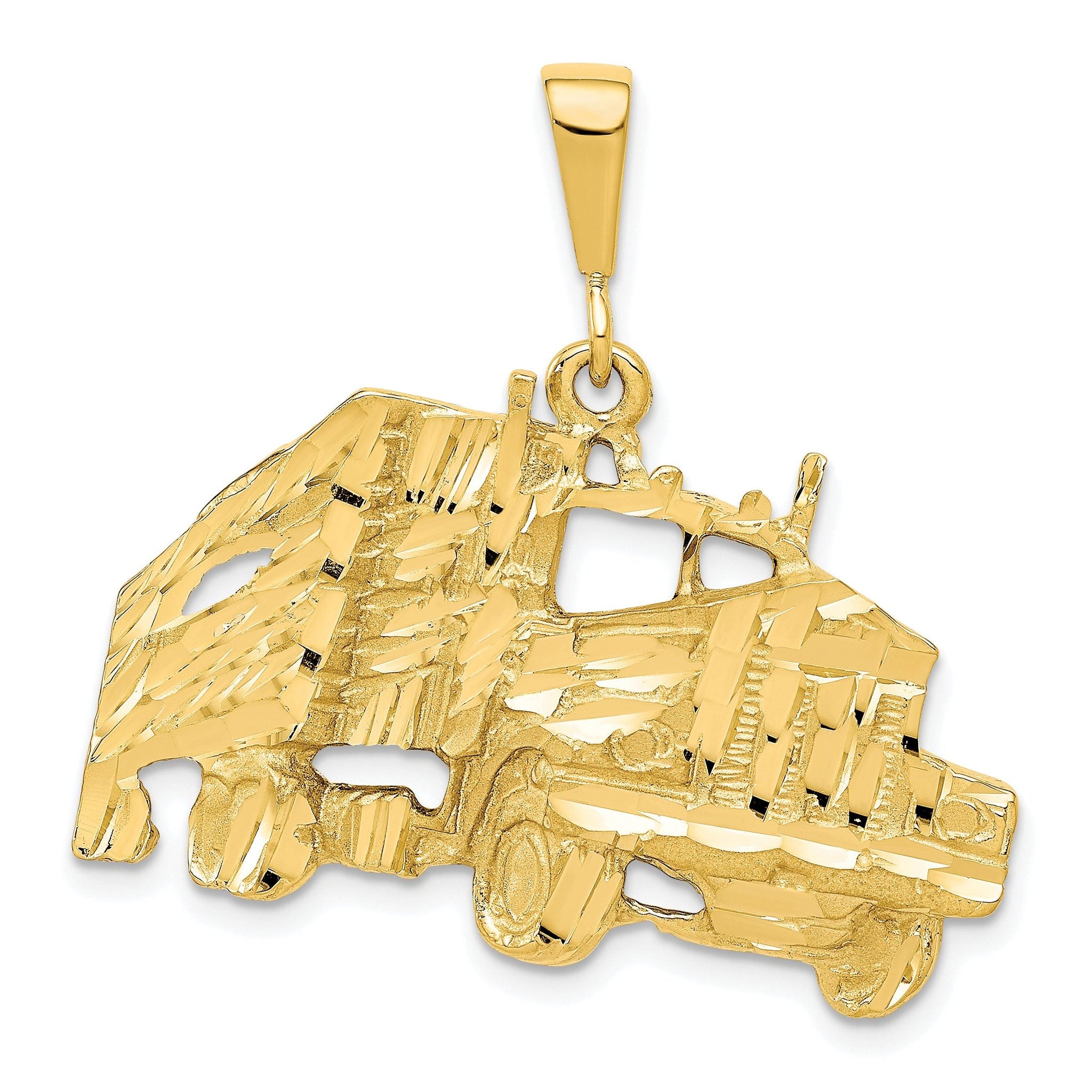 10K Gold Solid Diamond-Cut Trailer Charm Pendant, Polished Finish 30mm
