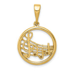 14K Gold Polished Musical Notes Pendant with Textured Solid Design