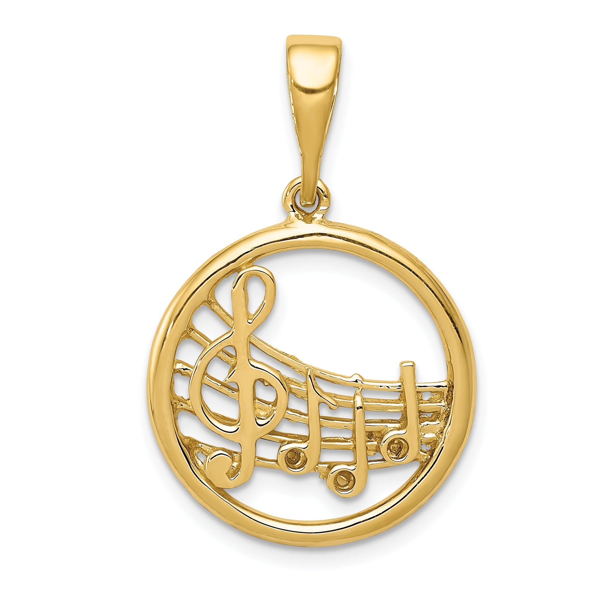14K Gold Polished Musical Notes Pendant with Textured Solid Design