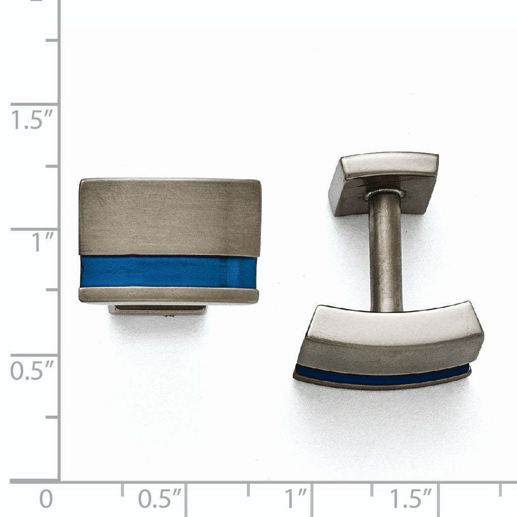 Brushed Titanium Blue Stripe Cuff Links
