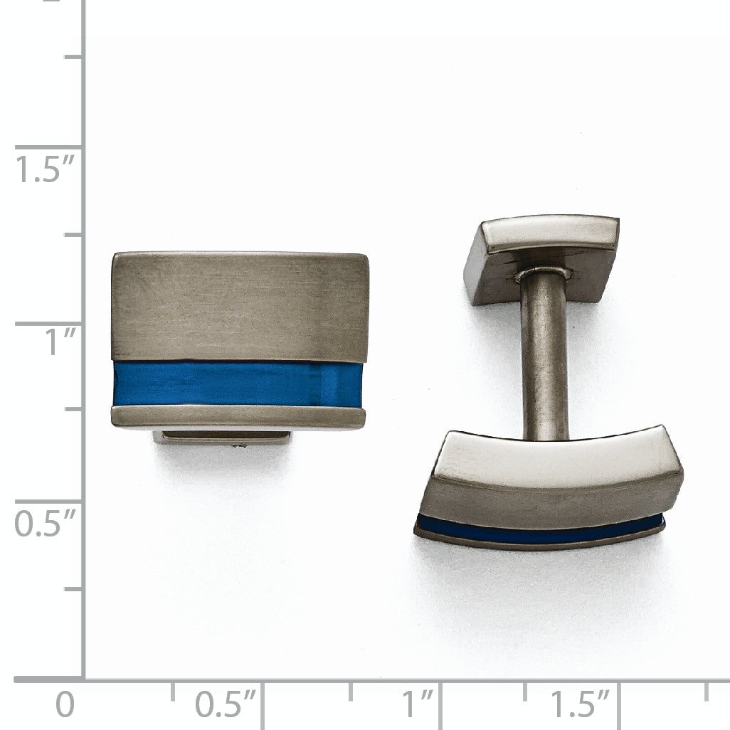 Brushed Titanium Blue Stripe Cuff Links