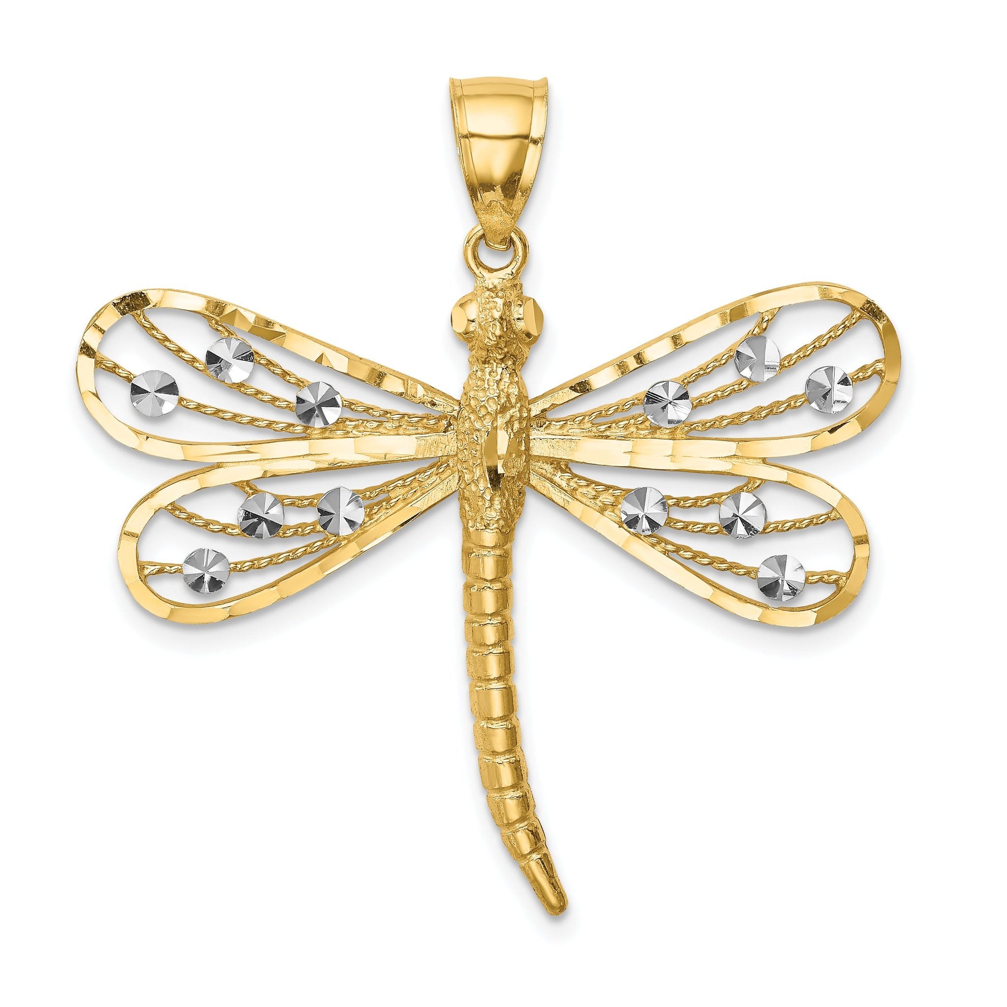 14K Diamond-cut White Rhodium Dragonfly Pendant Main image