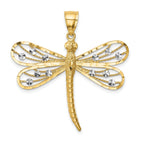 14K Diamond-cut White Rhodium Dragonfly Pendant
