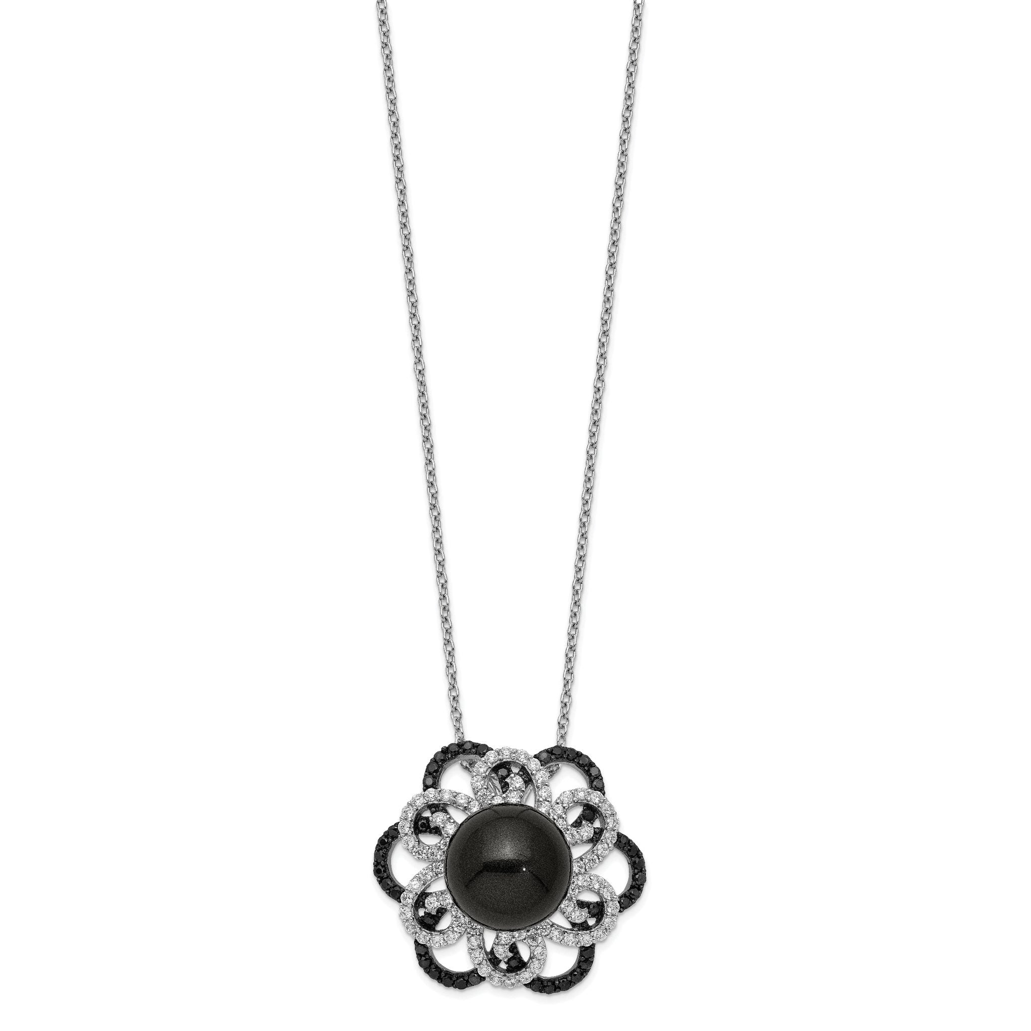 Sterling Silver 925 Necklace with Black Shell & Multi CZ Elegance Main image