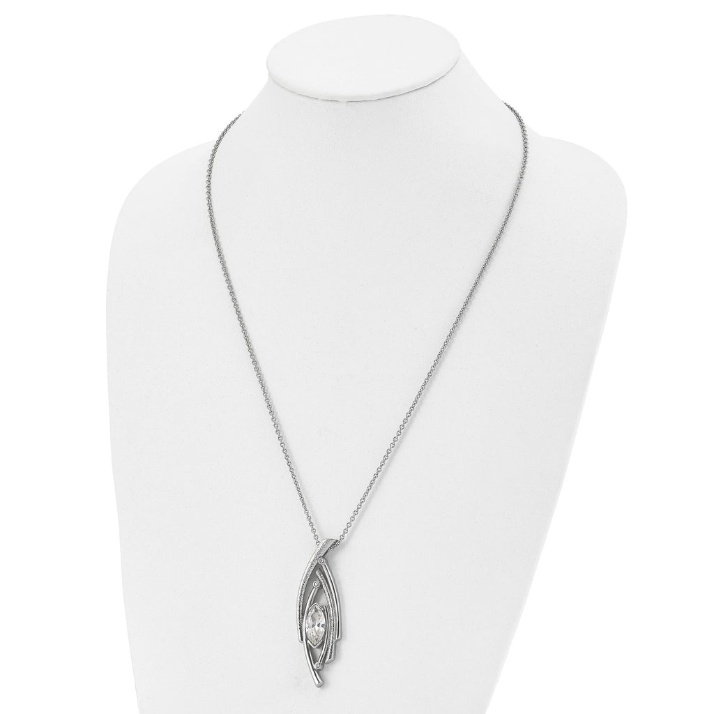 Stainless Steel Polished and Textured w/CZ 24in w/2in ext Necklace