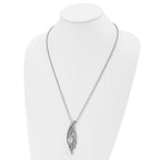 Stainless Steel Polished and Textured w/CZ 24in w/2in ext Necklace