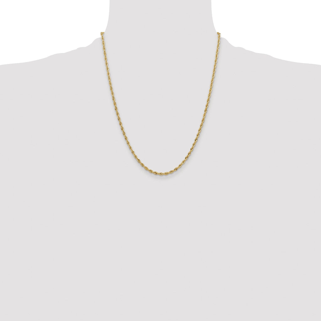 14K Yellow Gold Rope Chain Necklace 3mm