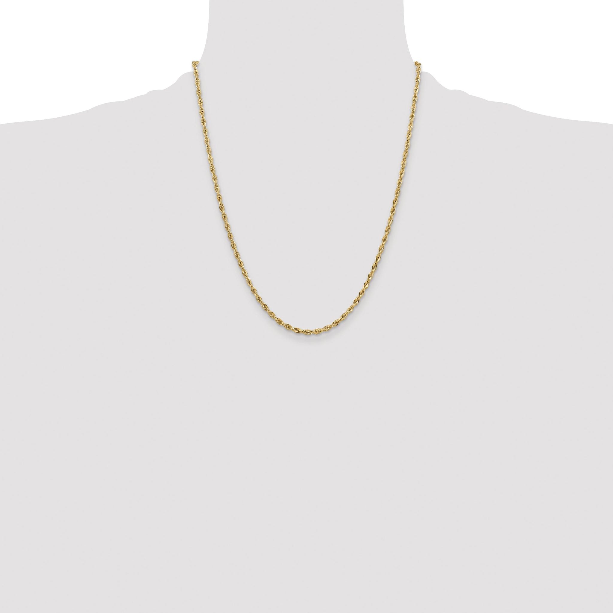 14K Yellow Gold Rope Chain Necklace 3mm