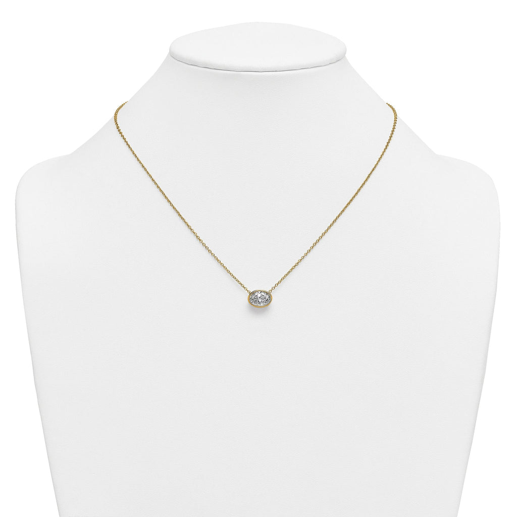 14k 2 carat Certified Lab Grown Diamond VS+ F+ Oval Complete 18 inch Bezel Set Necklace