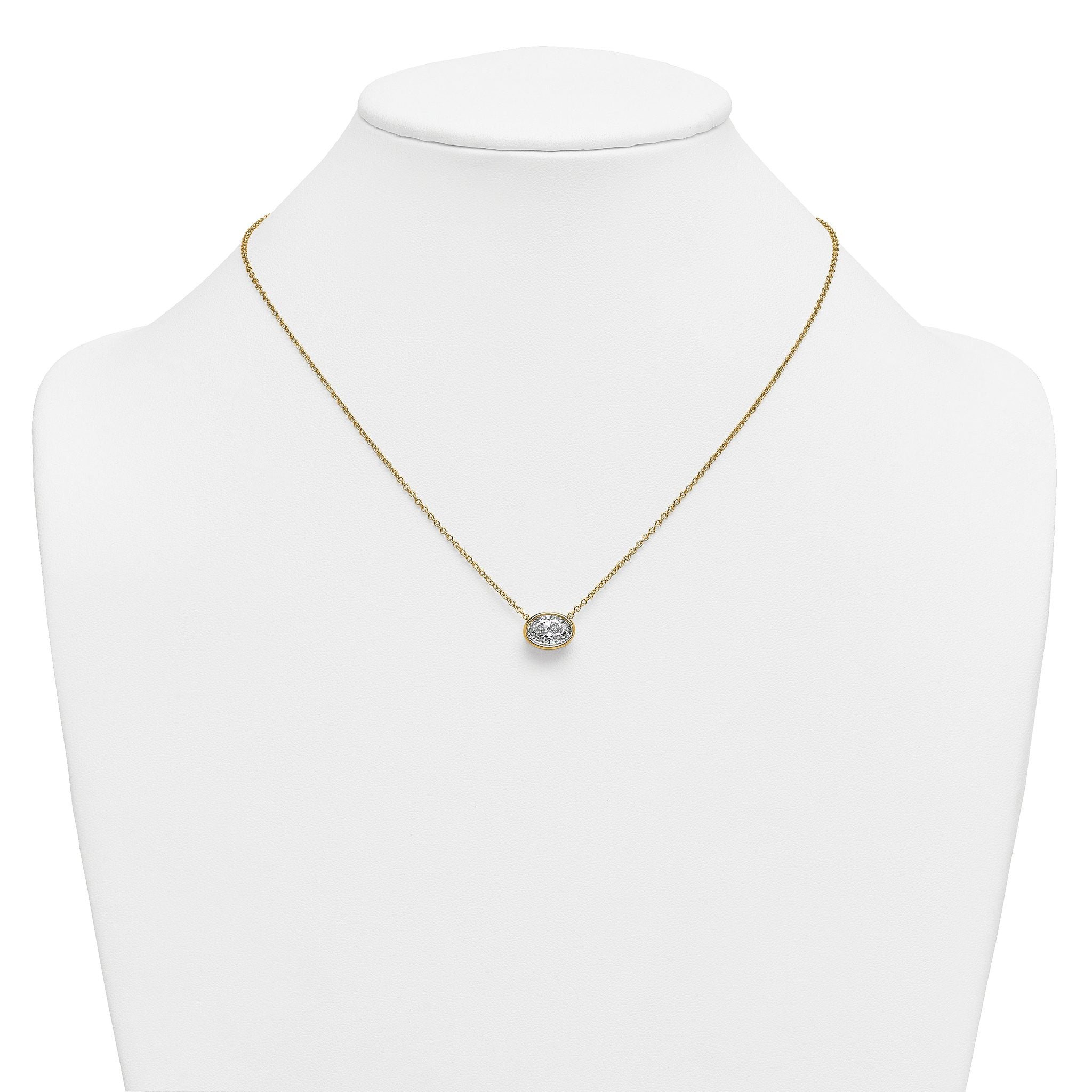 14k 2 carat Certified Lab Grown Diamond VS+ F+ Oval Complete 18 inch Bezel Set Necklace