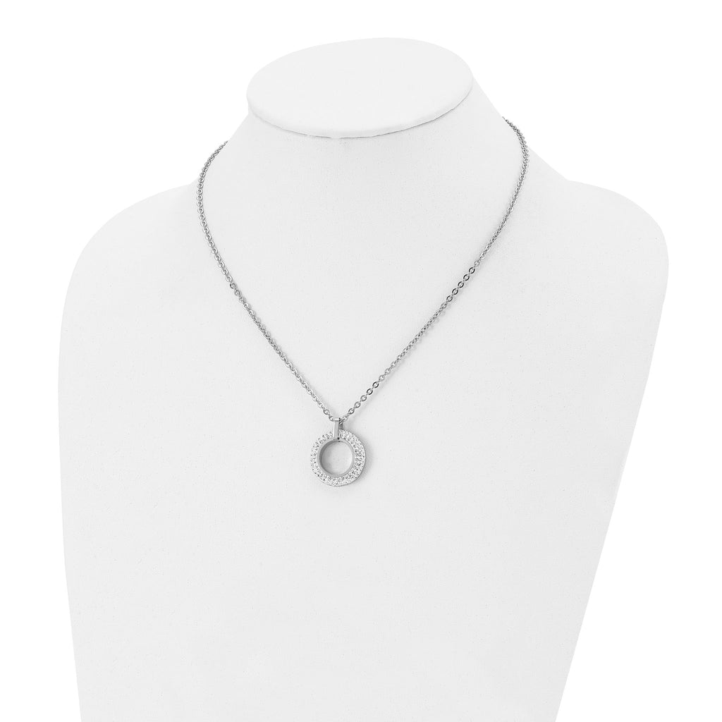 Crystal Open Circle Pendant Necklace in Stainless Steel