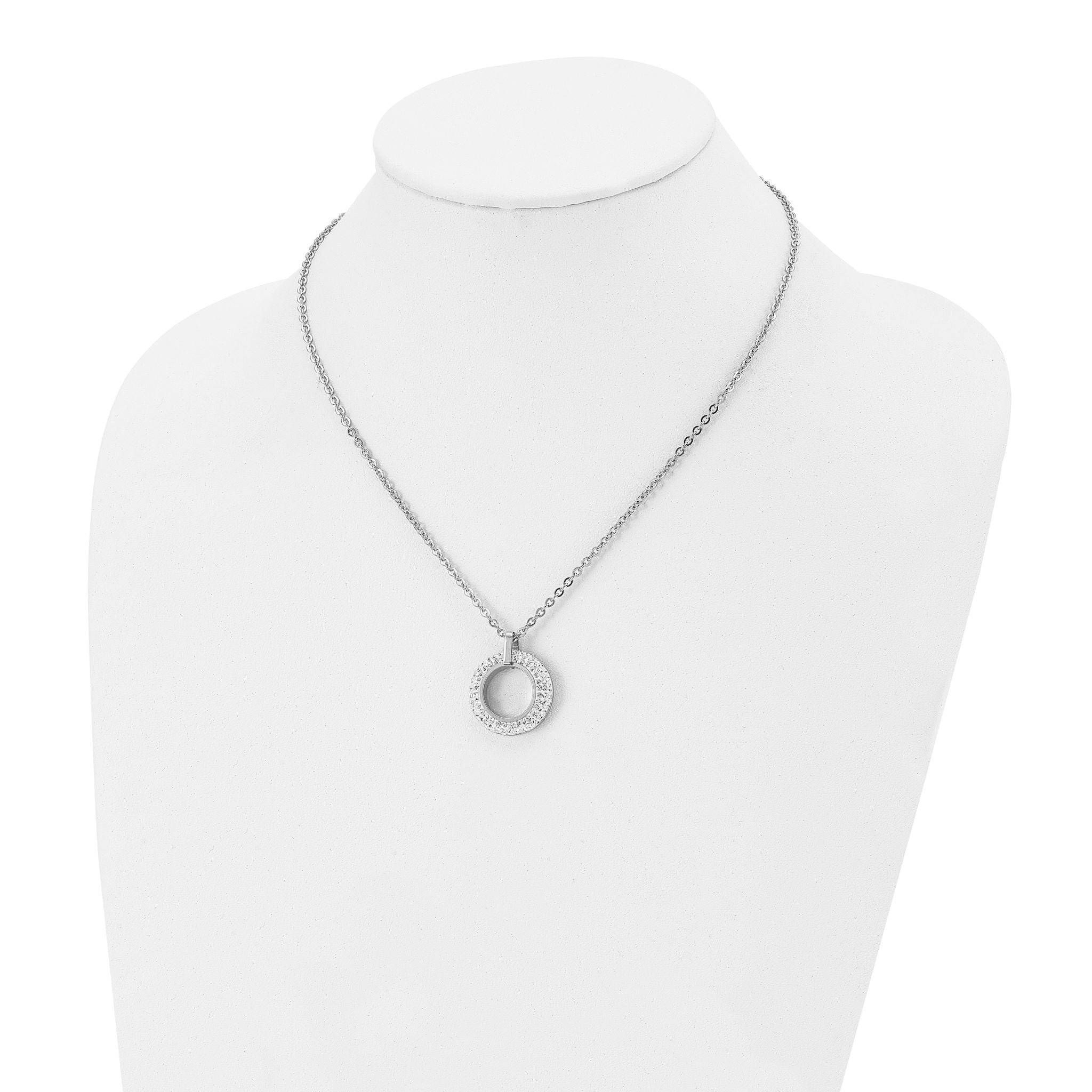 Crystal Open Circle Pendant Necklace in Stainless Steel