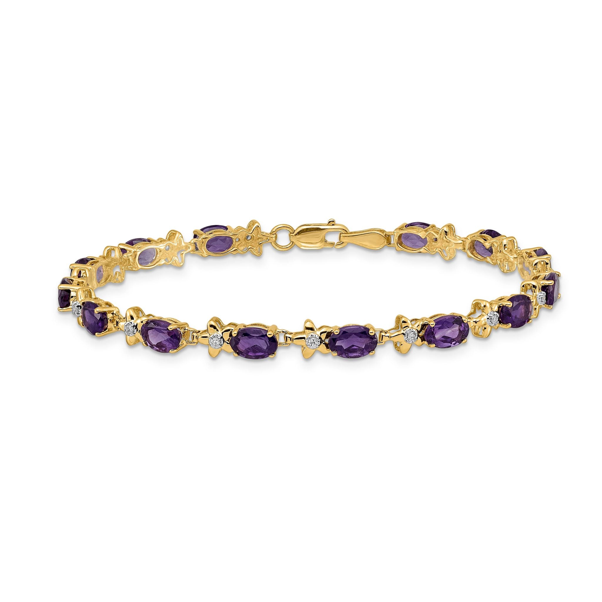 14k Floral Diamond and Amethyst Bracelet