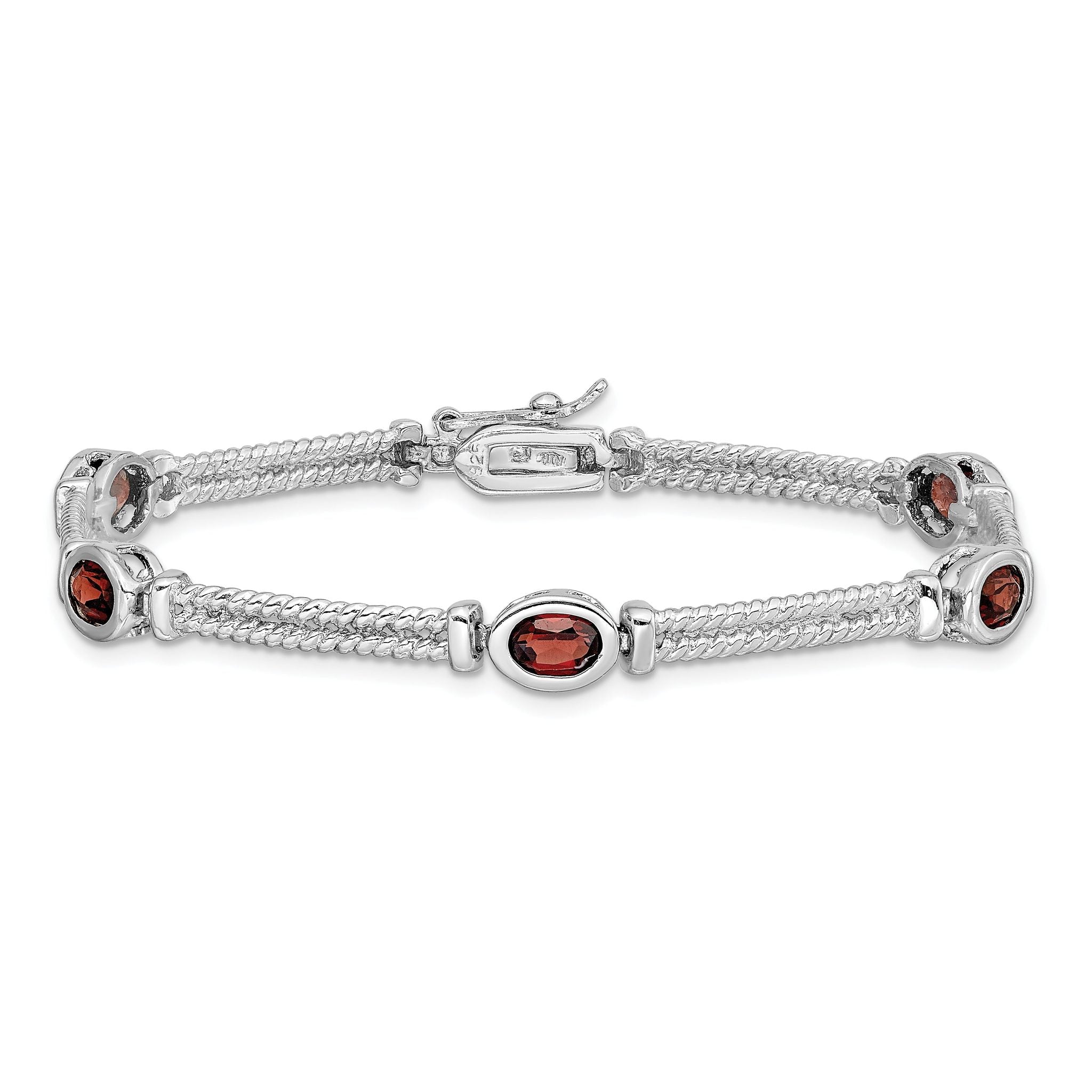 Sterling Silver Rhodium Plated Garnet Bracelet