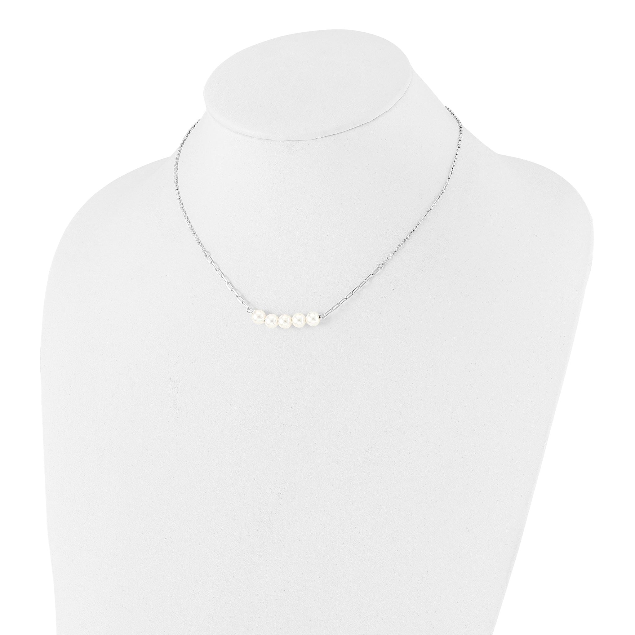 Sterling Silver Rhodium-plated Glass Pearl 16in w/2 in ext Necklace