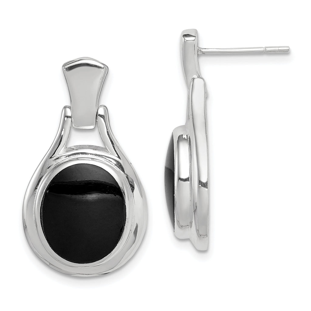 Sterling Silver Rhodium-Plated Polished Onyx Dangle Earrings for Women