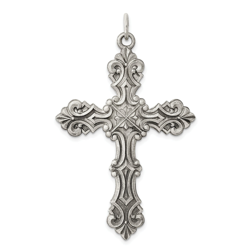 Sterling Silver 925 Antiqued Cross Pendant with Polished Finish Elegant Design