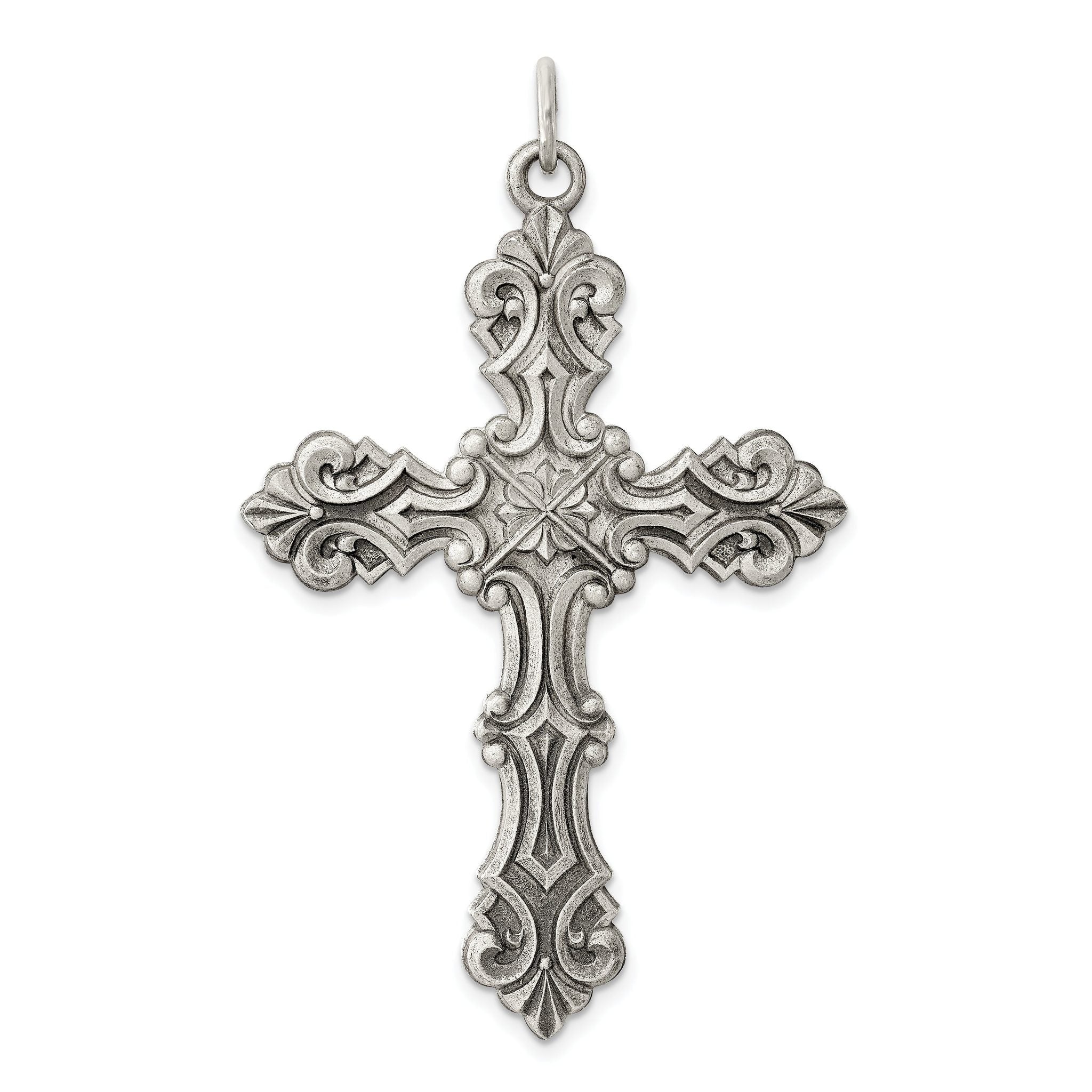 Sterling Silver 925 Antiqued Cross Pendant with Polished Finish Elegant Design