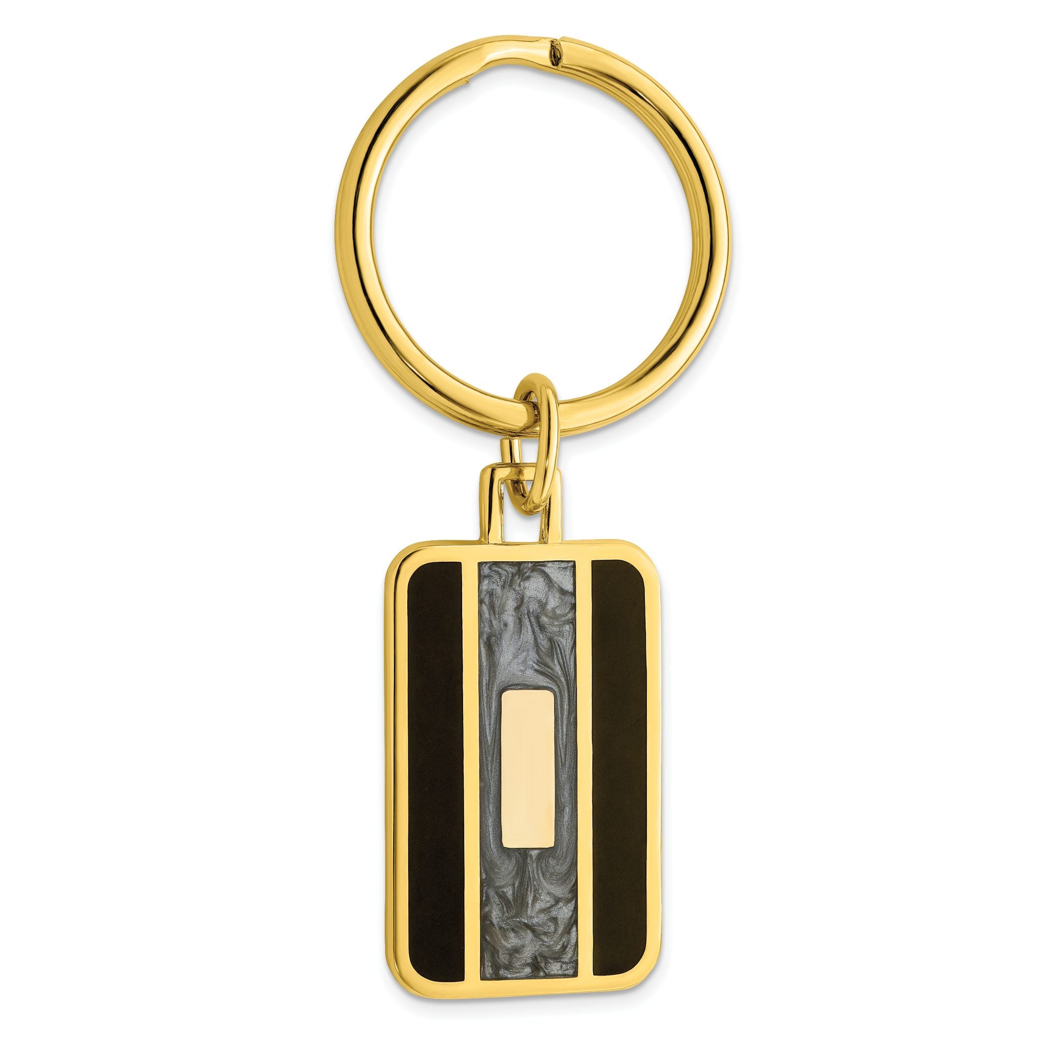Gold-plated Kelly Waters Black and Grey Epoxy Key Ring with Engravable Area Main image