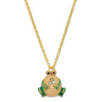 Luxury Giftware Pewter Bejeweled Crystals Gold-tone Enameled BUBBA Croaking Bullfrog Trinket Box with Matching 18 Inch Necklace