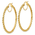 10k Polished and D/C Rope 2.95mm Hoop Earrings