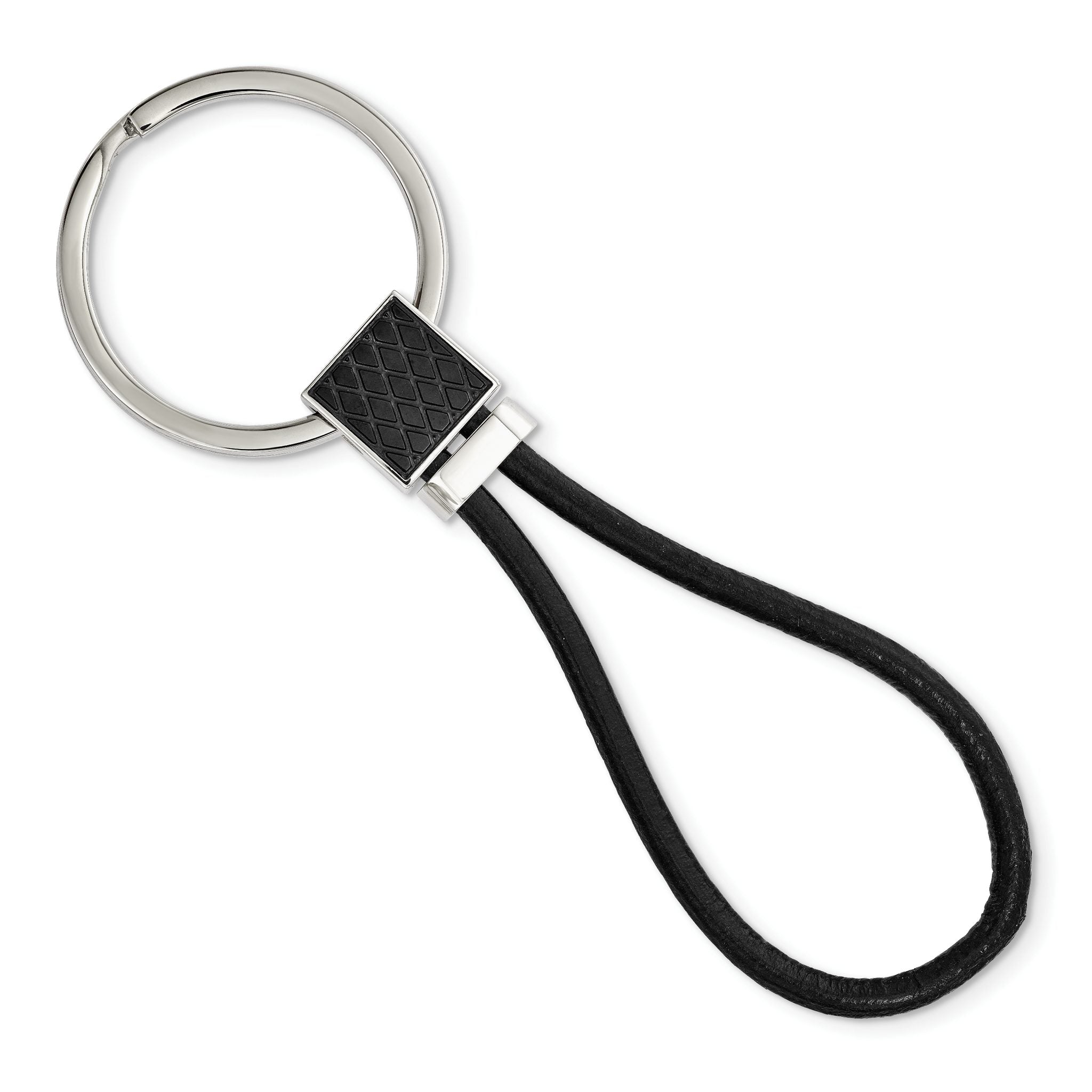Chisel Stainless Steel Polished Black IP-plated and Black Leather Key Ring Main image